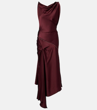 Asymmetric draped satin midi dress | Victoria Beckham