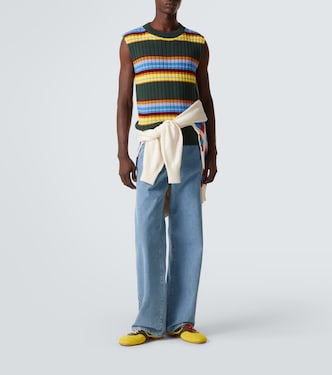 Striped cotton and wool sweater vest in green - Dries Van Noten
