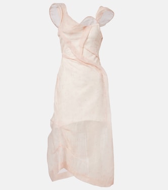 Asymmetric ruched organza midi dress | Victoria Beckham