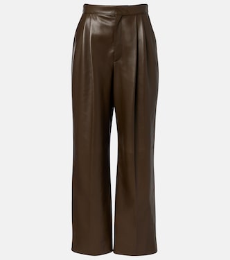 Pleated leather straight pants | Bottega Veneta