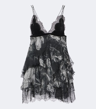 Bedrucktes Minikleid aus Seide mit Spitze | Roberto Cavalli