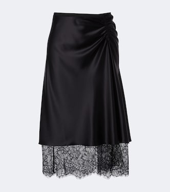 Ingrid lace-trimmed satin midi skirt  | SIR