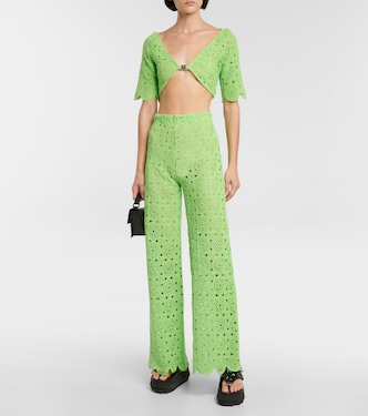 Nola crochet cotton-blend flared pants in green - Rotate | Mytheresa