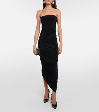 norma kamali diana strapless ruched stretch jersey midi dress Norma Kamali Strapless Diana Gown