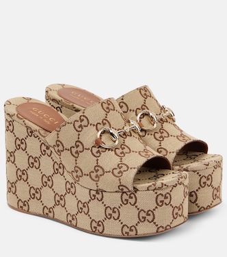 Horsebit GG Canvas wedge mules | Gucci