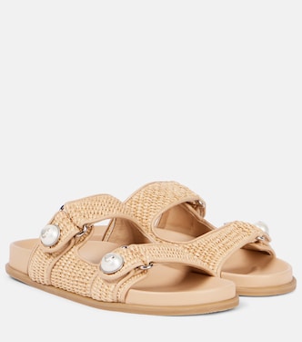Fayence leather-trimmed raffia sandals | Jimmy Choo
