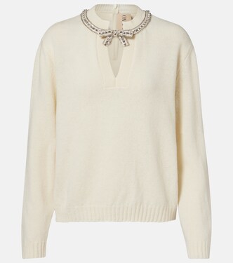 Embellished bow-detail virgin wool sweater | Valentino