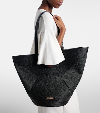 Bambola Large raffia-effect bucket bag in black - Jacquemus