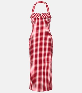Ebony gingham lace-trimmed cotton-blend midi dress | Posse