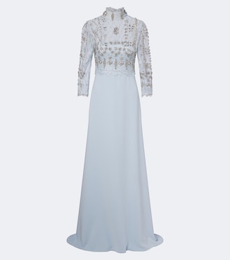 Brona embellished lace-paneled crêpe gown | Costarellos