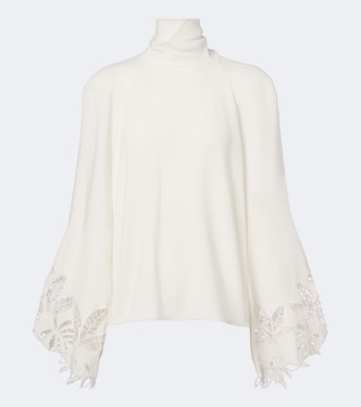 Embroidered silk-blend georgette blouse | Oscar de la Renta