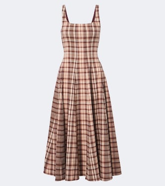 Wells checked linen-blend midi dress | Staud