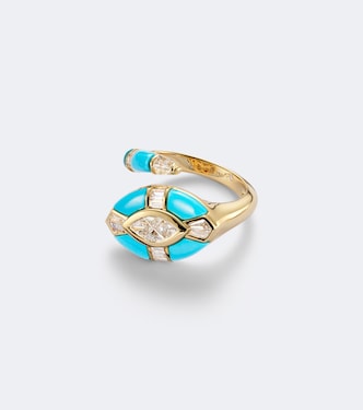Anillo para meñique Riviera de oro de 18 ct con diamantes y turquesa | Shay Jewelry