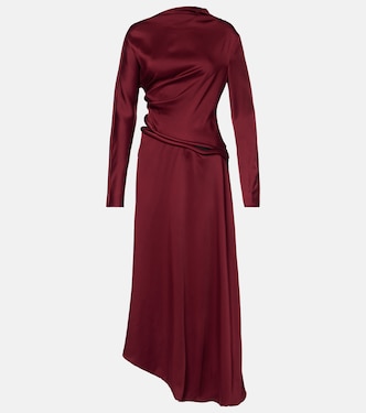 Cutout draped crêpe satin midi dress | Victoria Beckham