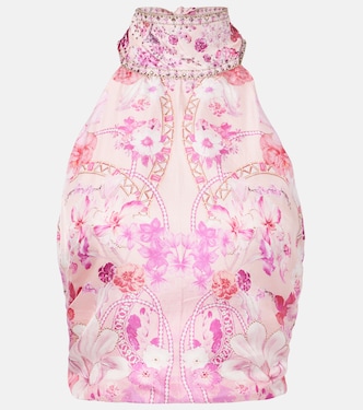 Floral embellished silk halterneck top | Camilla