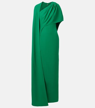 Caped asymmetric crêpe gown | Safiyaa
