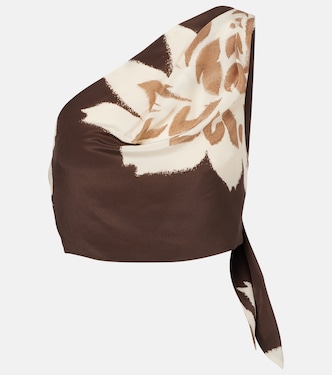 Floral one-shoulder silk satin top | SIR
