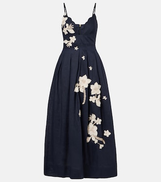 Sula floral-appliqué linen maxi dress | Agua by Agua Bendita