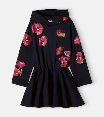 Floral hooded cotton sweatshirt dress | Dolce&Gabbana Kids