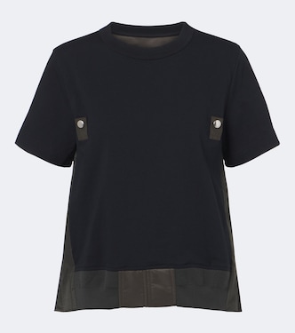Paneled plissé cotton jersey T-shirt | Sacai