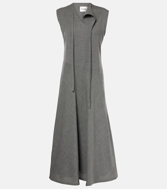Tie-neck virgin wool canvas midi dress | Jil Sander