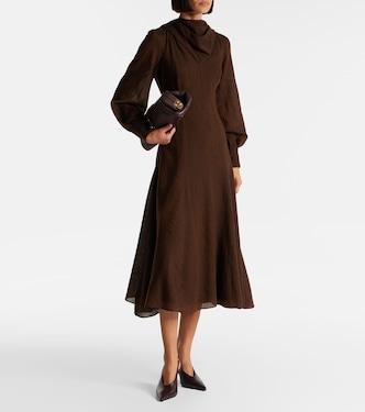 emilia wickstead brown dress Avara draped wool twill midi Women's Size:Euro 38 = US 8 Designed with a high Deals Mismatched Burgundy Soft Satin