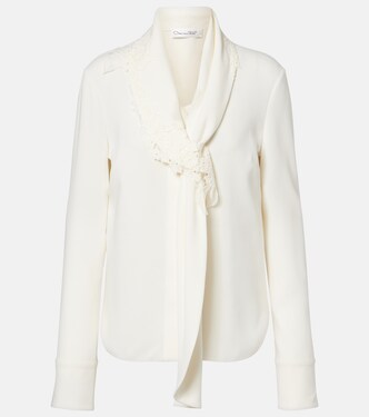 Lace-trimmed silk-blend georgette blouse | Oscar de la Renta