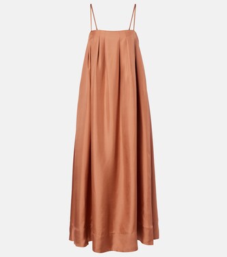Heather pleated silk twill maxi dress | Asceno