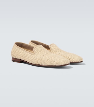 Mario leather-trimmed raffia loafers  | Manolo Blahnik