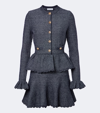 Knitted peplum cotton and wool-blend minidress | Self-Portrait