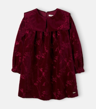 Embroidered cotton velvet dress | Chloé Kids