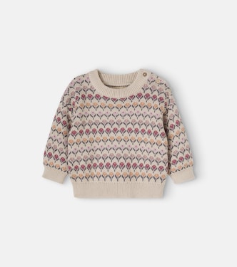 Baby Harlow floral jacquard cotton sweater | Wheat