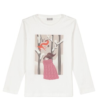 Wool-trimmed printed cotton jersey top | Il Gufo