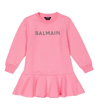 Drop waist cotton sweatshirt dress | Balmain Kids