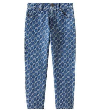 GG denim jacquard straight jeans | Gucci Kids