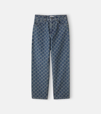 GG denim jacquard straight jeans | Gucci Kids