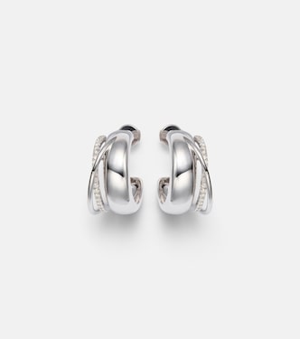 Pendientes de aro Un Deux Trois Lisse de oro blanco de 9 ct con diamantes | Yvonne Léon