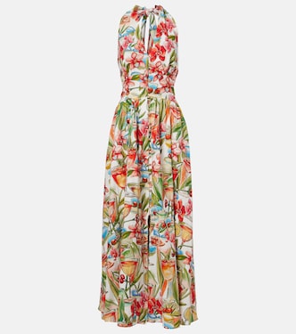 Floral halterneck linen-blend maxi dress | Farm Rio