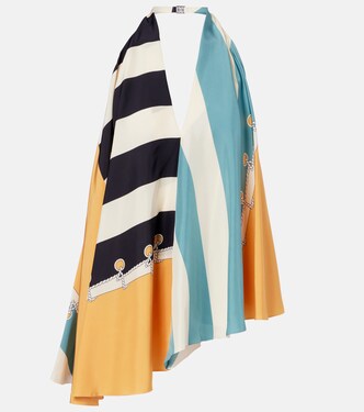 Printed asymmetric halterneck silk top | Loewe
