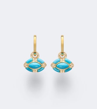 Riviera Petite 18kt gold huggie earrings with turquoise and diamonds | Shay Jewelry