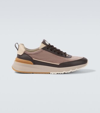 Leather-trimmed suede sneakers | Brunello Cucinelli