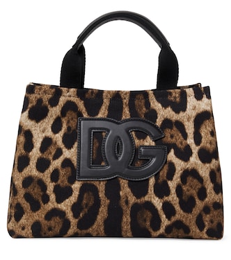 DG leather-trimmed leopard-print canvas tote bag | Dolce&Gabbana Kids