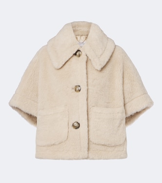 Alpaca, wool, and silk teddy cape | Max Mara