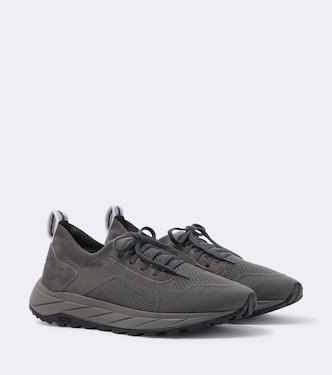 Knitted suede-trimmed sneakers | Fedeli