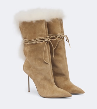 Lidia shearling-trimmed suede ankle boots | Paris Texas