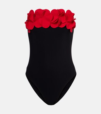 Floral-appliqué strapless swimsuit | Karla Colletto
