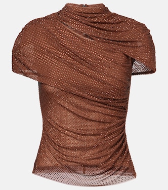 Crystal-embellished draped mesh top | Self-Portrait