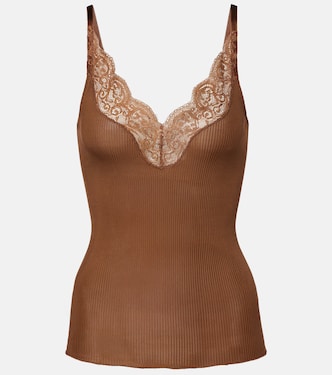 Tank top in seta a coste con pizzo | Saint Laurent