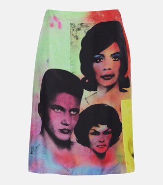 Falda midi de sarga de seda estampada | Versace