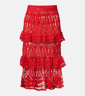 Elsie crochet ruffled cotton midi skirt | Anna Kosturova